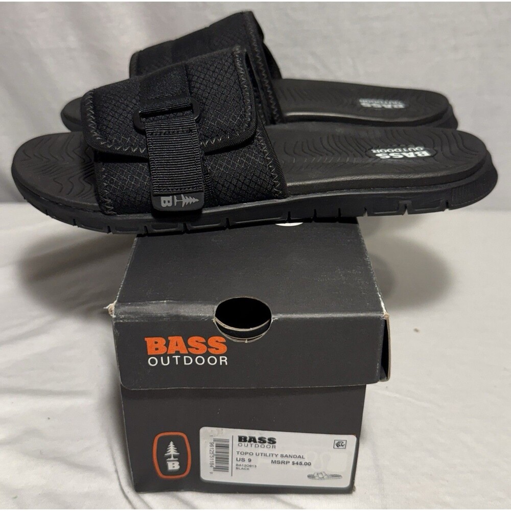 NEW NWT Womens Bass Outdoor TOPO Utility Sandals Size 9 Black Slip Ons Shoes